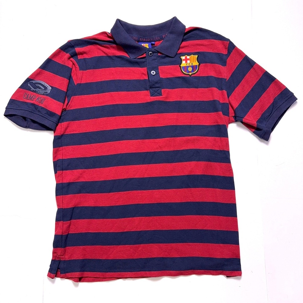 FC Barcelona‎ Polo Shirt Mens XL Red Blue Striped Camp Nou Soccer Jersey